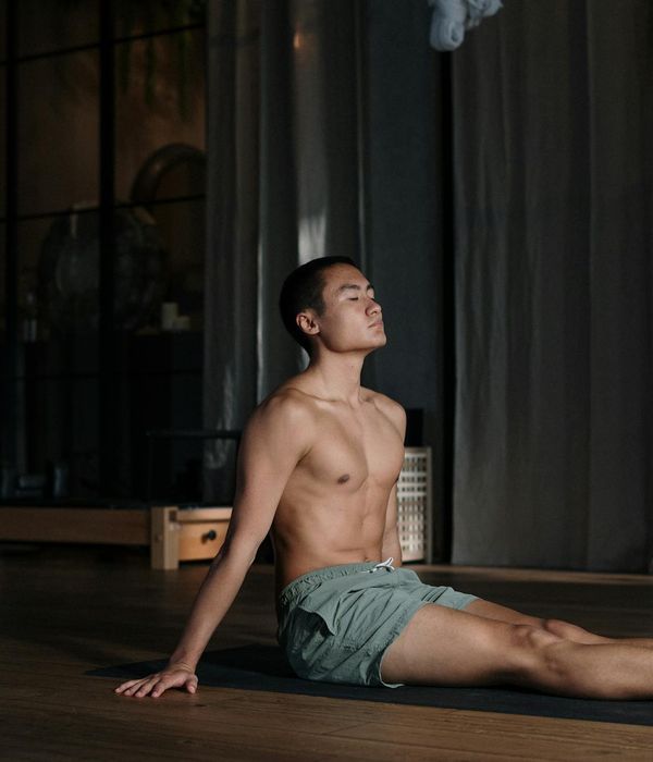 Man in a state of calm focus after a workout session.